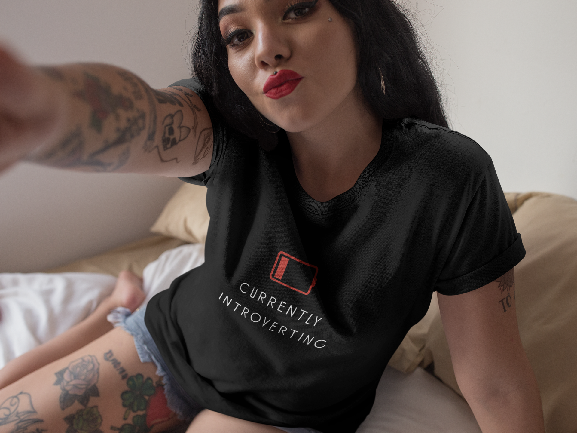 "Currently Introverting" Short-Sleeve Unisex T-Shirt (Black/Navy)