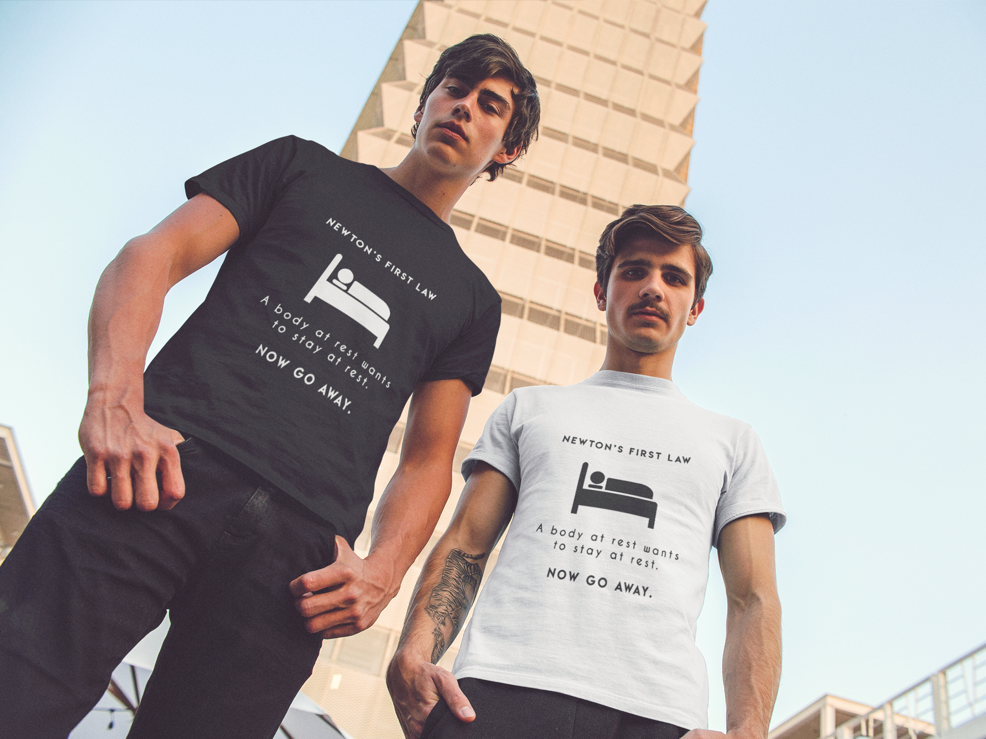 "Newton's First Law" Short-Sleeve Unisex T-Shirt (Black/Navy)