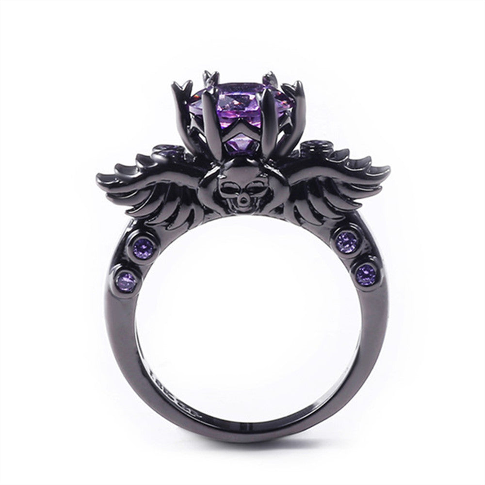 New Black Gold Filled Amethyst Ring Vintage Skull Shaped