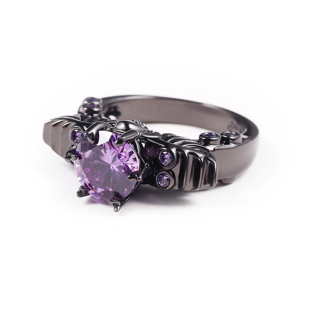 New Black Gold Filled Amethyst Ring Vintage Skull Shaped