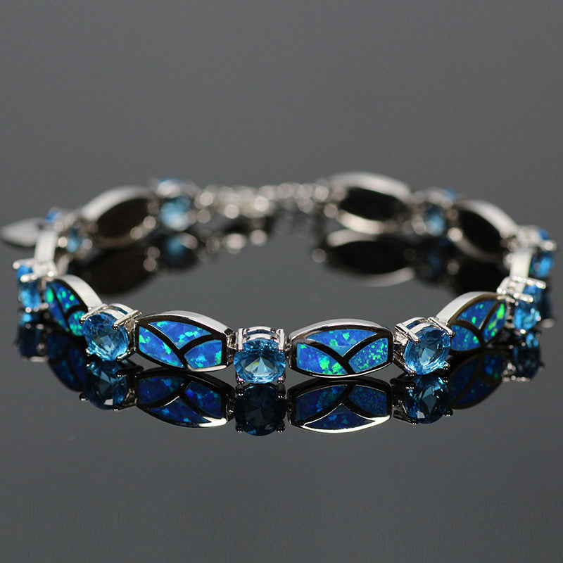 Godly Blue Opal Gem Bracelet - Silver-Plated