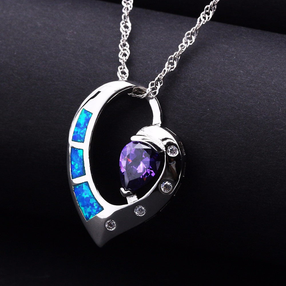 Heart of Sea Silver Plated Blue Opal Pendant