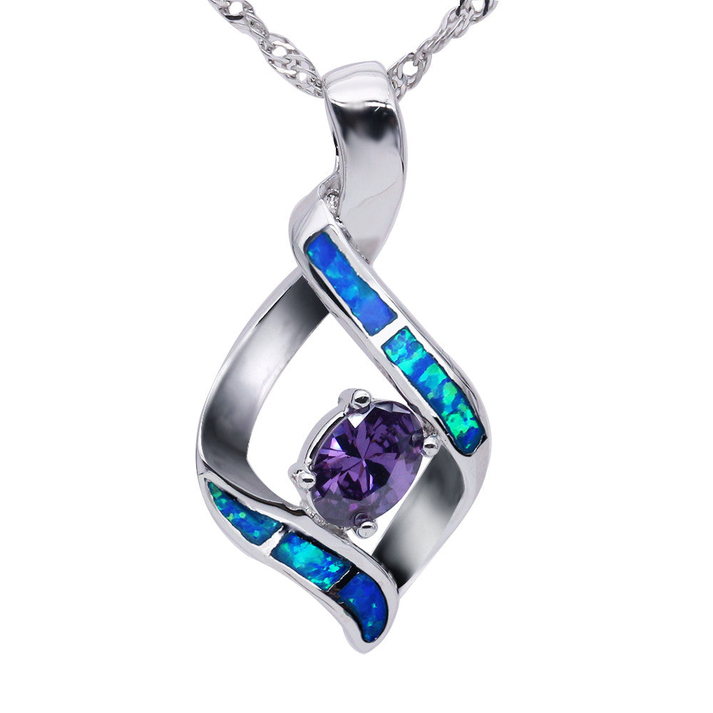 Elegant Silver-Plated Blue Opal Pendant