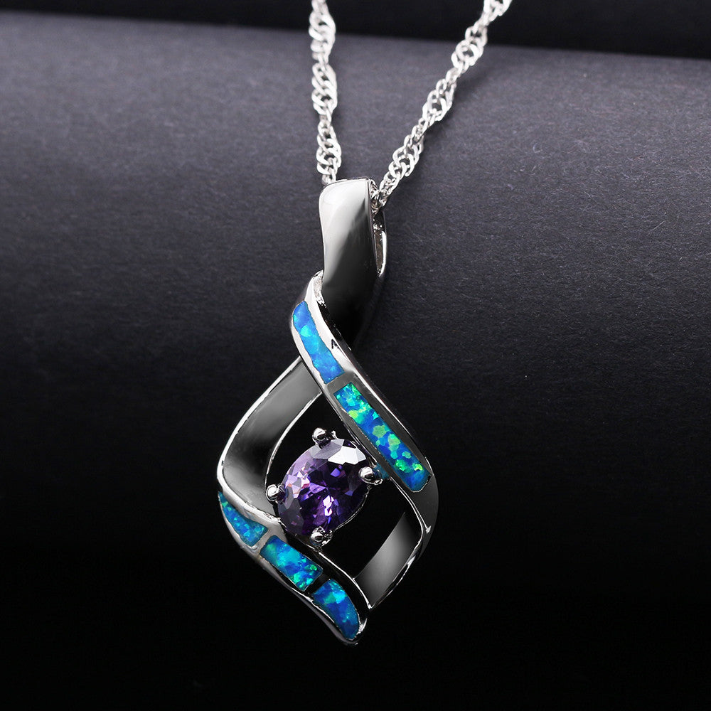 Elegant Silver-Plated Blue Opal Pendant