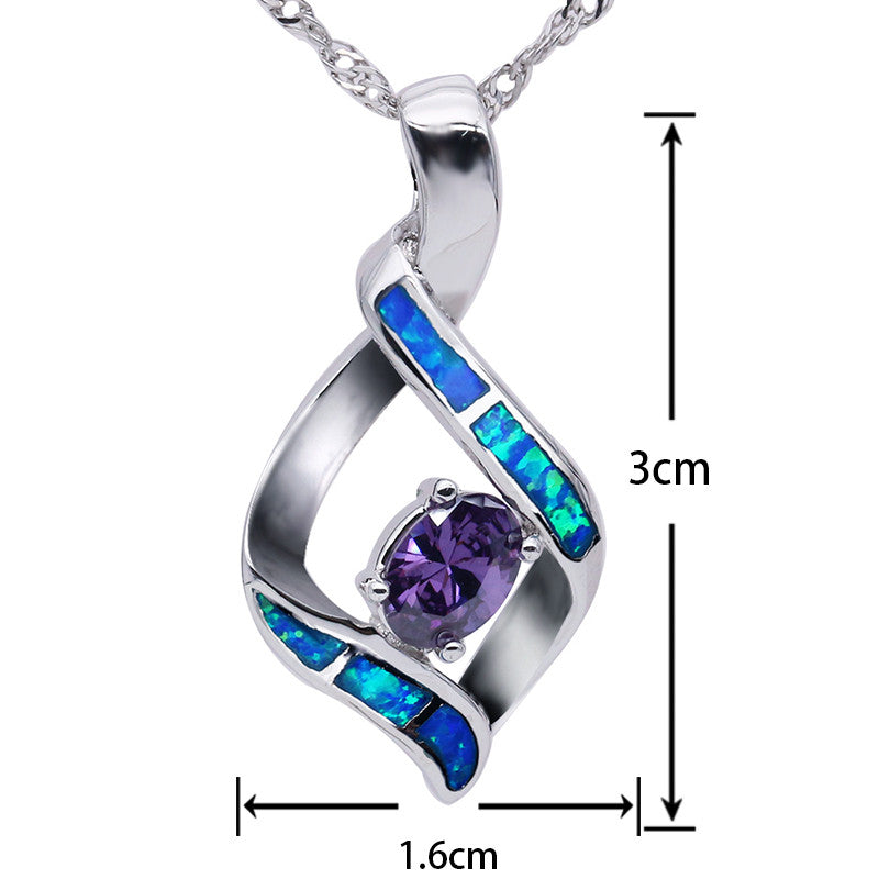 Elegant Silver-Plated Blue Opal Pendant