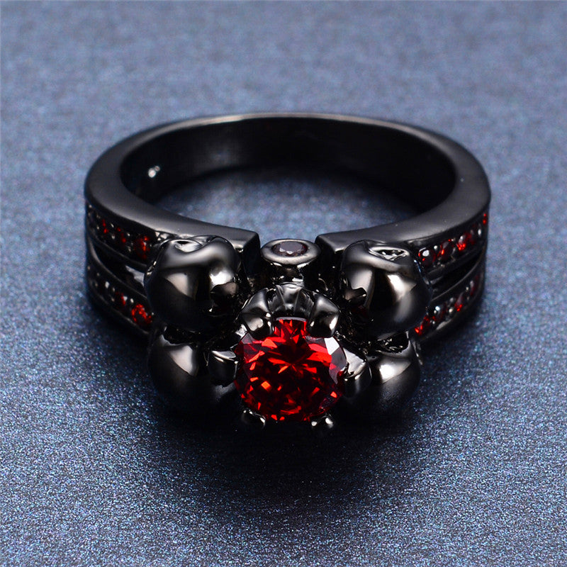 Unisex Skull Ring With Red Stone