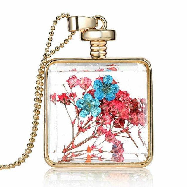 Square Glass Flower Pendant