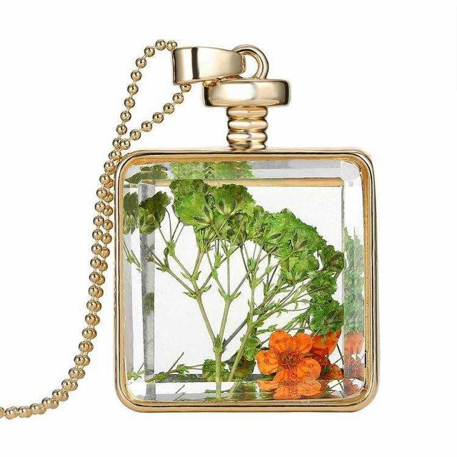 Square Glass Flower Pendant