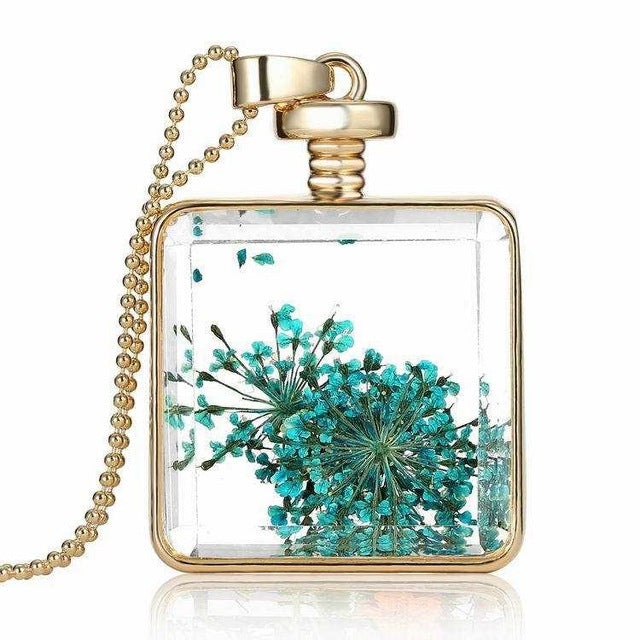 Square Glass Flower Pendant