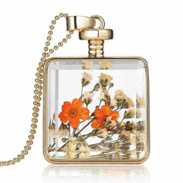 Square Glass Flower Pendant