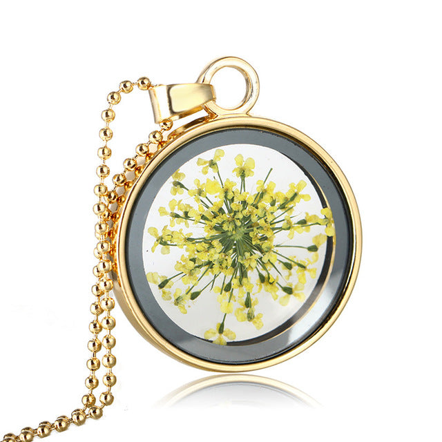 Round Pressed Flowers Pendants