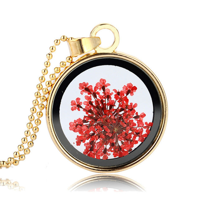 Round Pressed Flowers Pendants