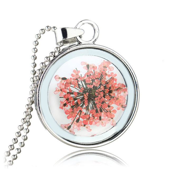 Round Pressed Flowers Pendants