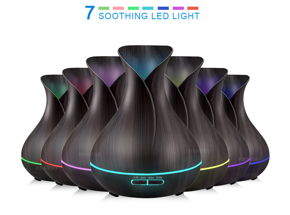 400ml Aroma Essential Oil Diffuser Ultrasonic Air Humidifier with Wood Grain 7 Color Changing LED Lights for Office Home
