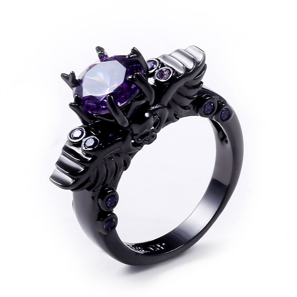 New Black Gold Filled Amethyst Ring Vintage Skull Shaped