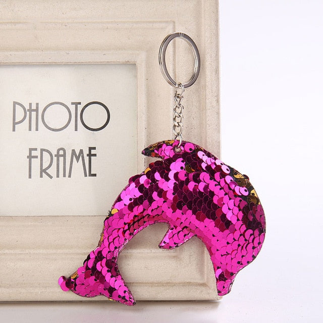 Cute Glitter Sequins Keychain - Dolphin