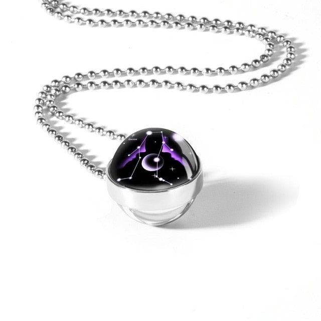 Unique Zodiac Sign Glass Pendant Necklace