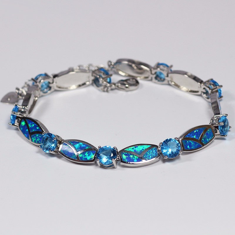 Godly Blue Opal Gem Bracelet - Silver-Plated