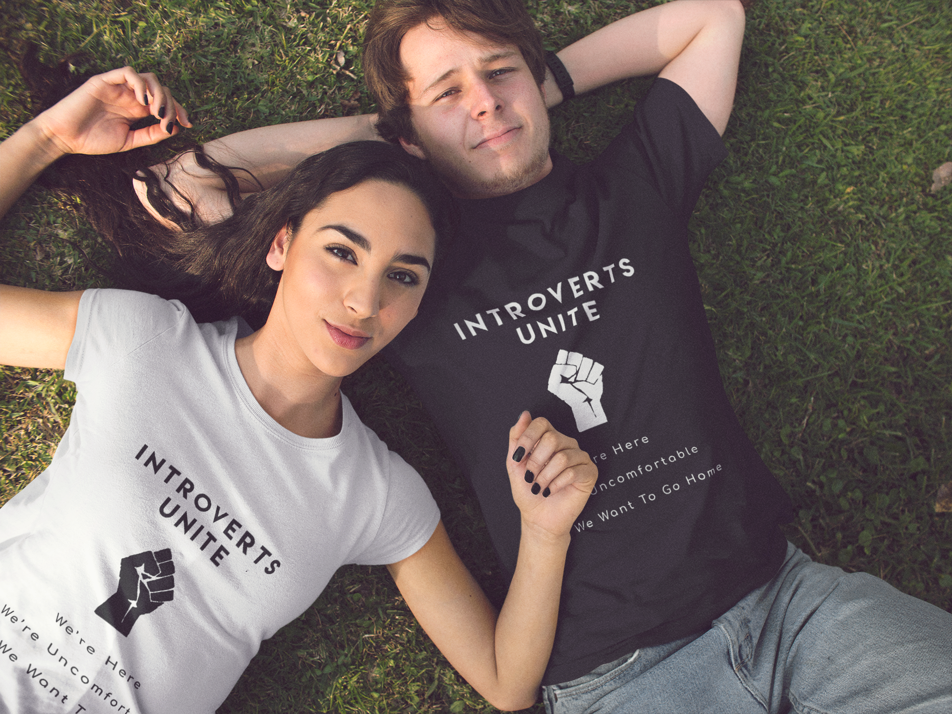 "Introverts Unite" Short-Sleeve Unisex T-Shirt (Black/Navy)