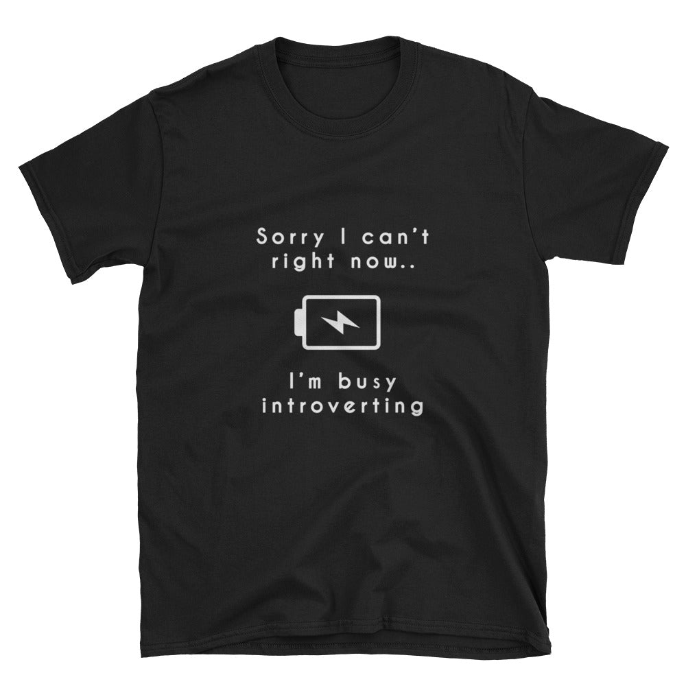 "Sorry I Can't Right Now" Short-Sleeve Unisex T-Shirt (Black/Navy)