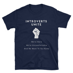 "Introverts Unite" Short-Sleeve Unisex T-Shirt (Black/Navy)