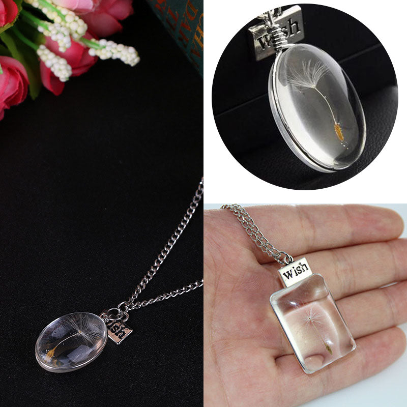 Unique Natural Dandelion Seed Glass Bead Necklace