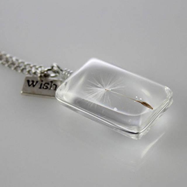 Unique Natural Dandelion Seed Glass Bead Necklace