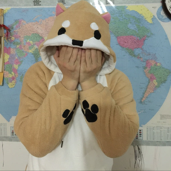 Shiba inu hooded plush sweatshirt cheap