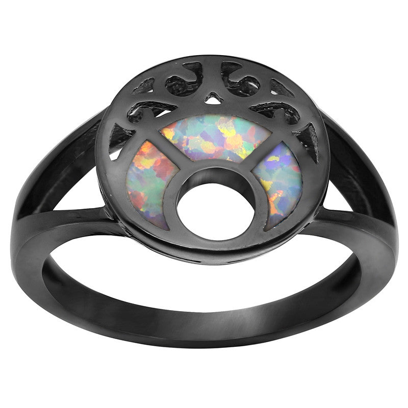Black Gold-Plated Blue Fire Moon Opal Ring