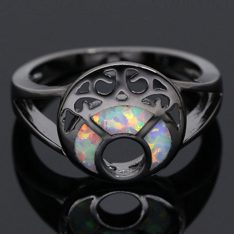 Black Gold-Plated Blue Fire Moon Opal Ring