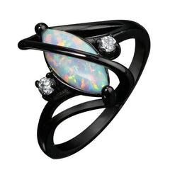 Black Gold-Plated Crossed Marquise Opal Ring