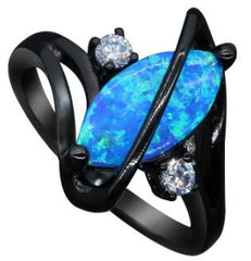 Black Gold-Plated Crossed Marquise Opal Ring