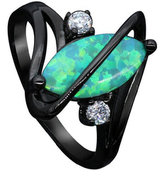 Black Gold-Plated Crossed Marquise Opal Ring