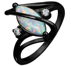 Black Gold-Plated Crossed Marquise Opal Ring