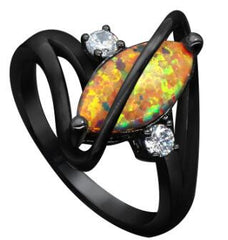 Black Gold-Plated Crossed Marquise Opal Ring