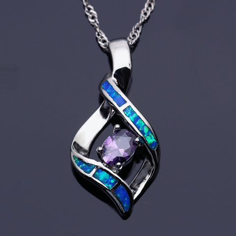 Elegant Silver-Plated Blue Opal Pendant