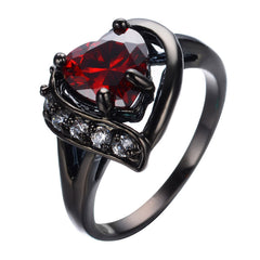 Charming Heart Cut, Black Gold-Filled Ruby Ring