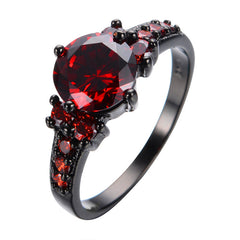 New Vintage Red Garnet Black Gold Filled Ring