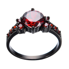 New Vintage Red Garnet Black Gold Filled Ring