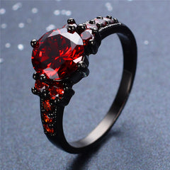 New Vintage Red Garnet Black Gold Filled Ring