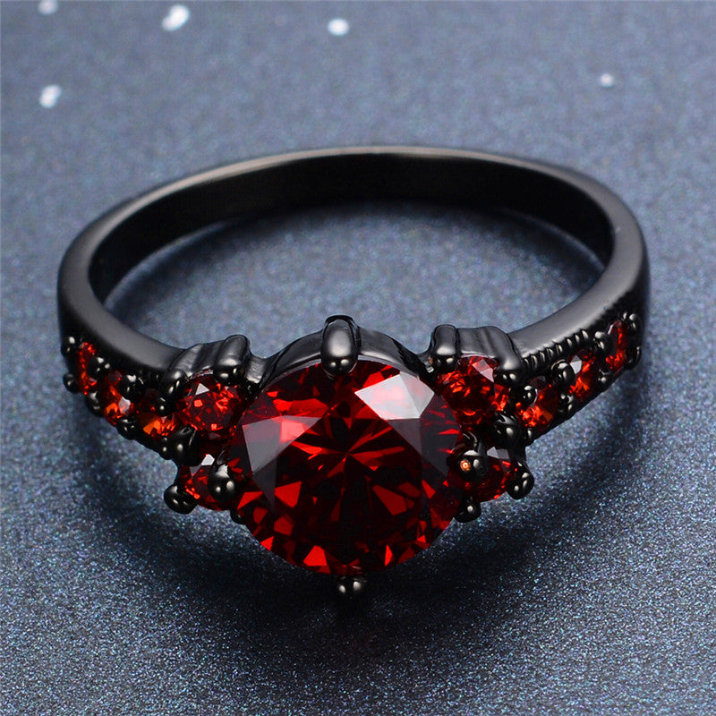 New Vintage Red Garnet Black Gold Filled Ring