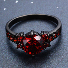 New Vintage Red Garnet Black Gold Filled Ring