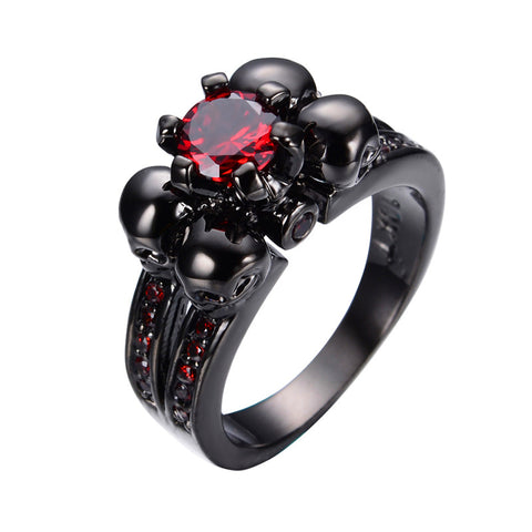 Unisex Skull Ring With Red Stone