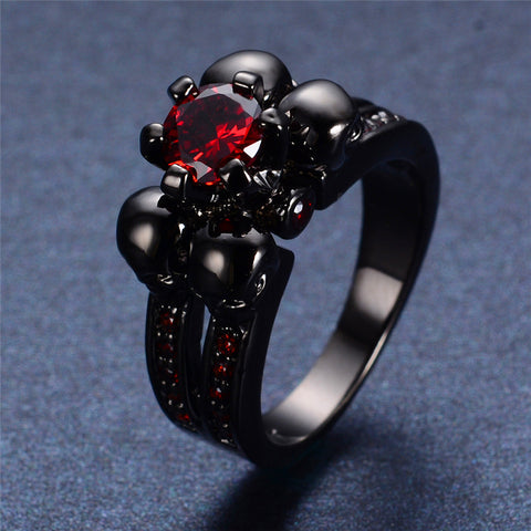 Unisex Skull Ring With Red Stone