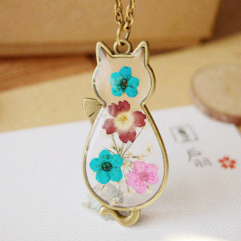 Handmade Flowery Kitten Necklace