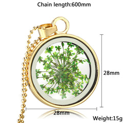 Round Pressed Flowers Pendants