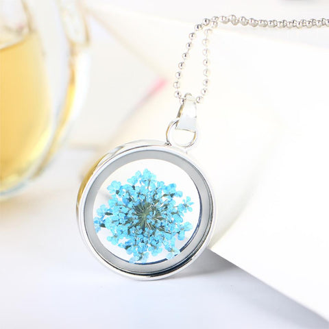 Round Pressed Flowers Pendants