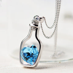Blue Heart Crystal Pendant Necklace