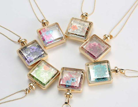 Square Glass Flower Pendant