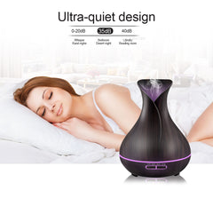 400ml Aroma Essential Oil Diffuser Ultrasonic Air Humidifier with Wood Grain 7 Color Changing LED Lights for Office Home
